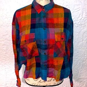 🌈NWT Boutique Easel Rainbow Plaid Cropped Button Down Shirt